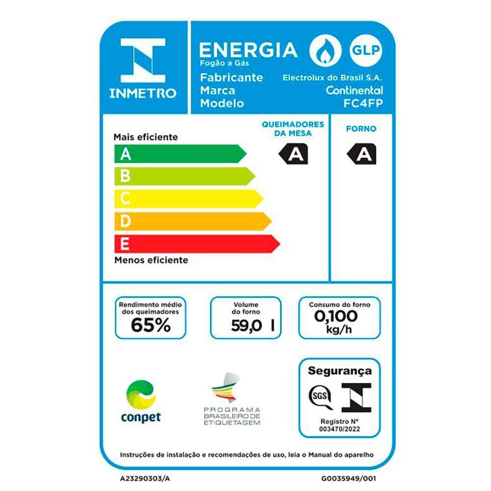 Fogão Continental 4 Bocas FC4FP com Mesa de Vidro, Tecnologia Top Limpa Fácil e Acendimento Automático – Preto - 9