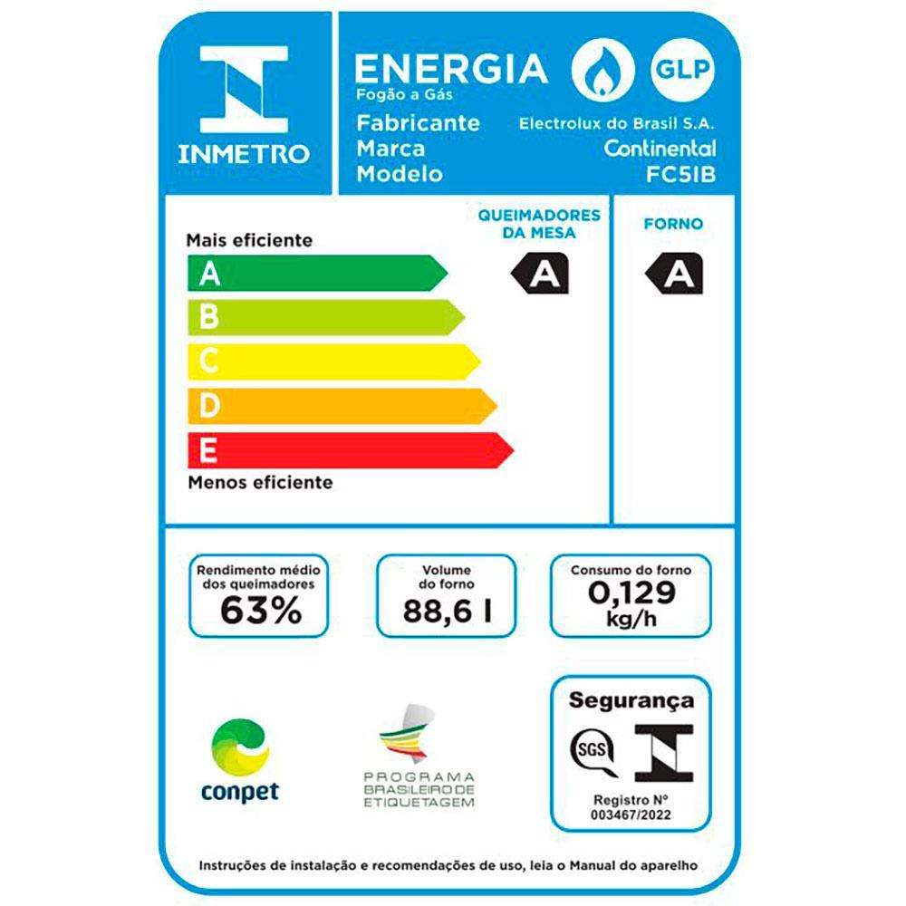 Fogão Continental 5 Bocas FC5IB com Mesa de Inox, Tecnologia Top Limpa Fácil e Acendimento Automático – Branco - 9