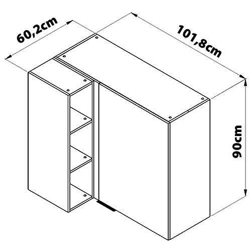 Armário Aéreo de Canto Bartira Cristal MDP 15mm com 1 Porta e 2 Prateleiras - 101,8cm de largura - 9