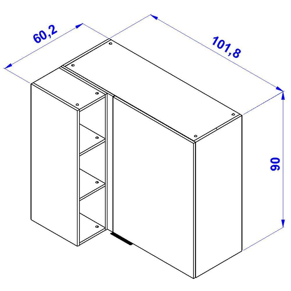 Armário Aéreo de Canto Bartira Cristal MDP 15mm com 1 Porta e 2 Prateleiras - 101,8cm de largura - 8
