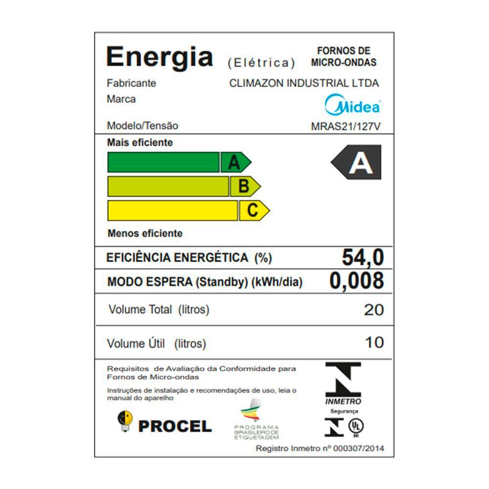 Forno de Micro-ondas Midea MRAS2 com Função Eco 20L - Branco - 8