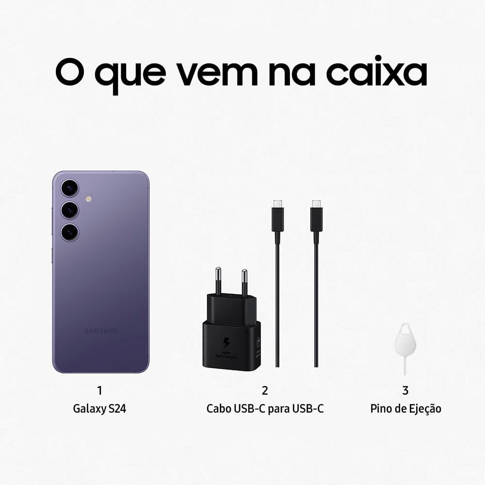 Smartphone Samsung Galaxy S24 5G Violeta 256GB, Tela 6.2", 8GB RAM, Inteligência Artificial, IP68, Processador Exynos 2400, Câmera Tripla Traseira - 10