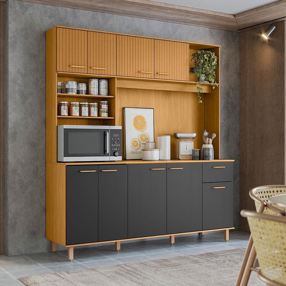 Cozinha Compacta Poliman Nuria com 9 Portas, 1 Gaveta e 4 Prateleiras - 180cm de largura - 1