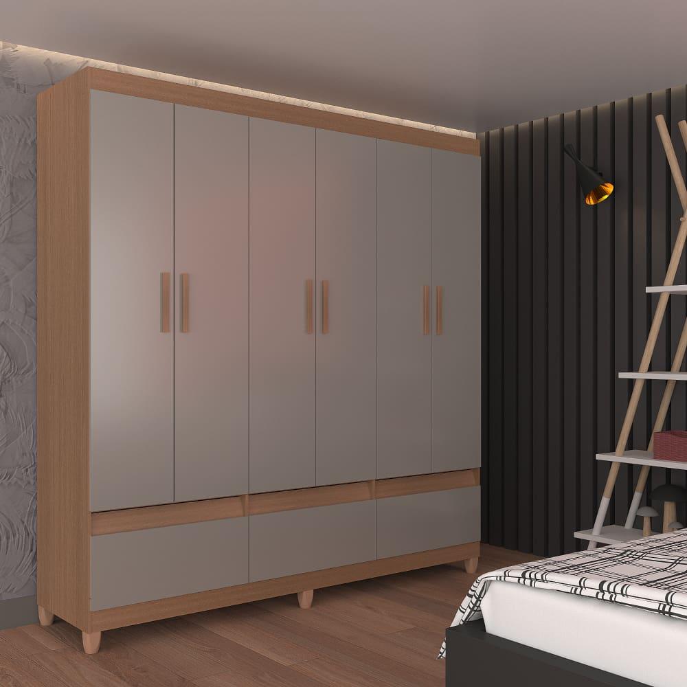 Guarda-Roupa Bartira Ilhéus com Cabideiro, 6 Portas de Bater, 3 Gavetas e 180cm de Largura - 1