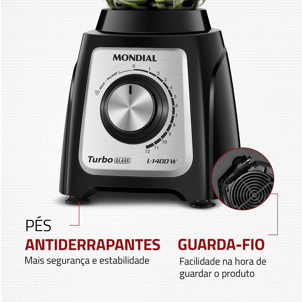 Liquidificador Mondial Turbo Glass L-1400 GI Preto/Inox 1400W com Jarra de Vidro - 6