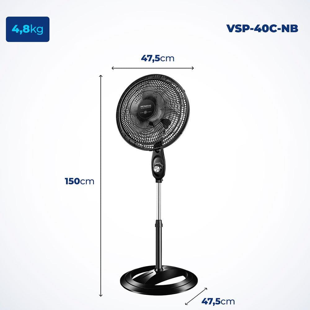 Ventilador de Coluna 40cm Mondial Super Power VSP40C 6 Pás 3 Velocidades - Preto/Prata - 7