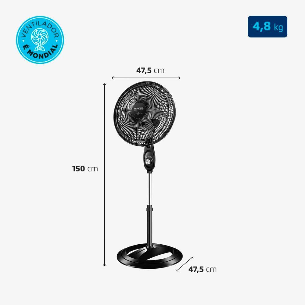 Ventilador de Coluna 40cm Mondial Super Power VSP40C 6 Pás 3 Velocidades - Preto/Prata - 8