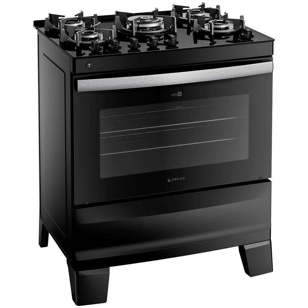 Fogão Atlas 5 Bocas Agile Up Glass com Mesa de Vidro e Acendimento Automático Bivolt - Preto - 1
