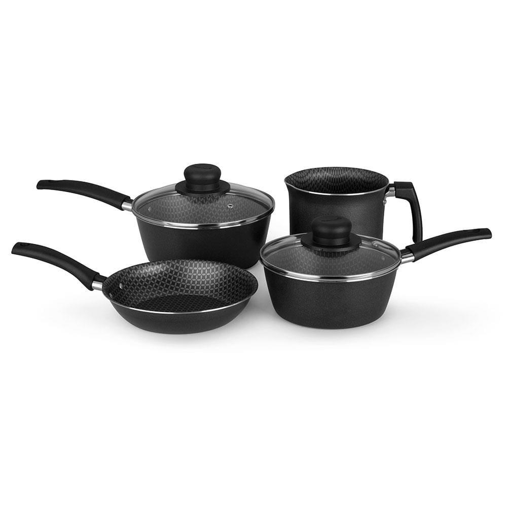 Conjunto de Panelas 4 Peças Multiflon Essencial com Revestimento Antiaderente Ultra7 e Tampas de Vidro - Cinza - 1