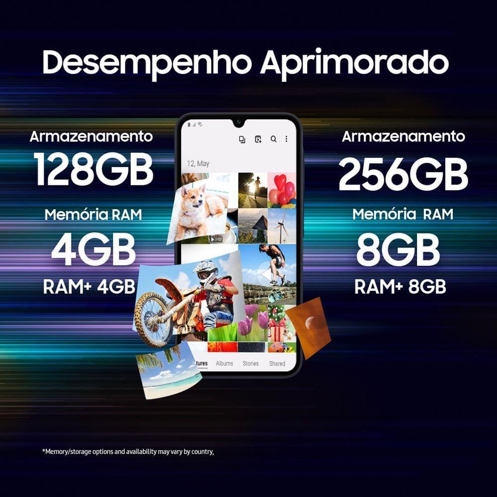 Smartphone Samsung Galaxy A15 4G Azul Claro 128GB, 4GB RAM, Processador Octa-Core, Câmera Tripla Traseira, Selfie de 13MP, Tela Infinita de 6.5" 90Hz - 6