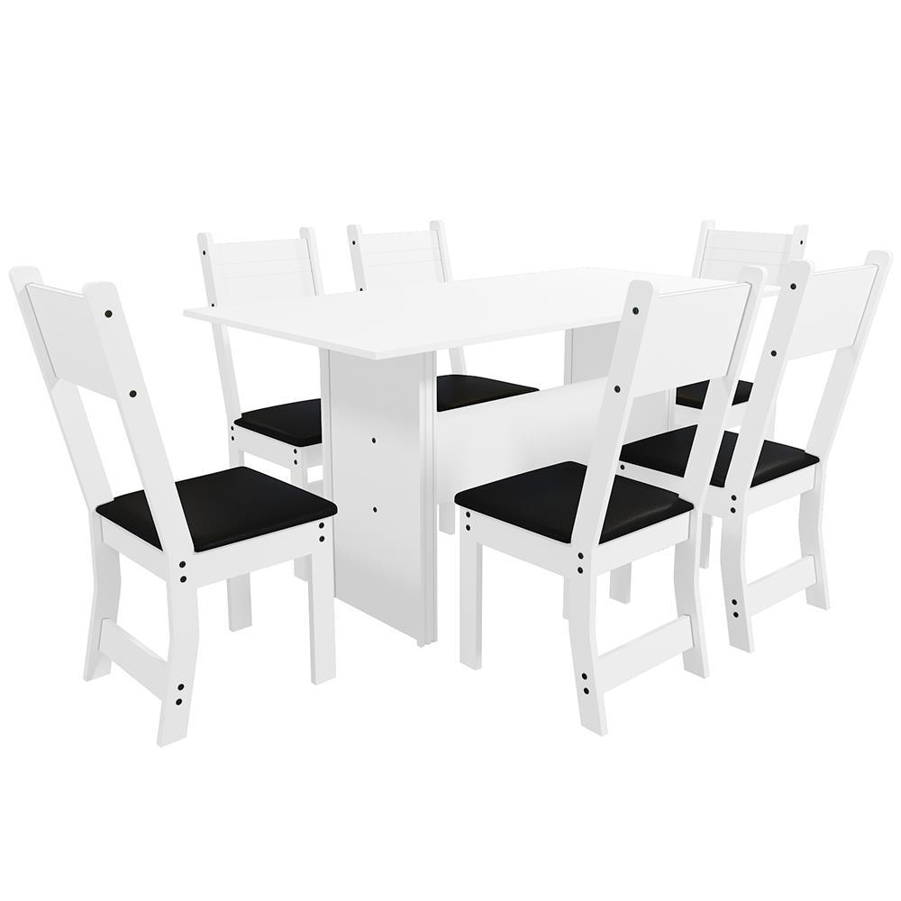 Mesa de Jantar Retangular Indekes Pequi com 6 Cadeiras e Assento Revestido em Courino - 1