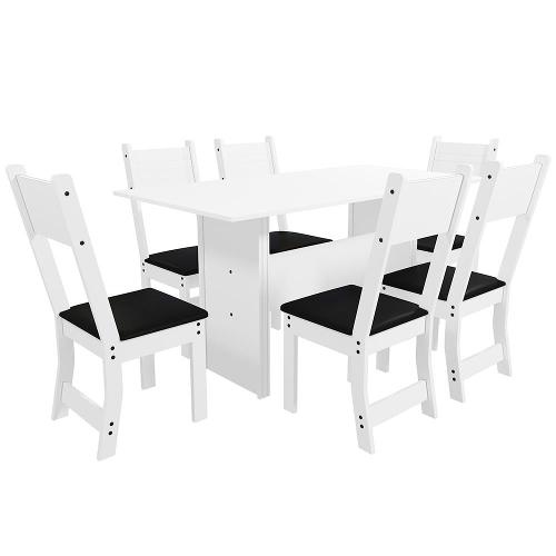 Mesa de Jantar Retangular Indekes Pequi com 6 Cadeiras e Assento Revestido em Courino