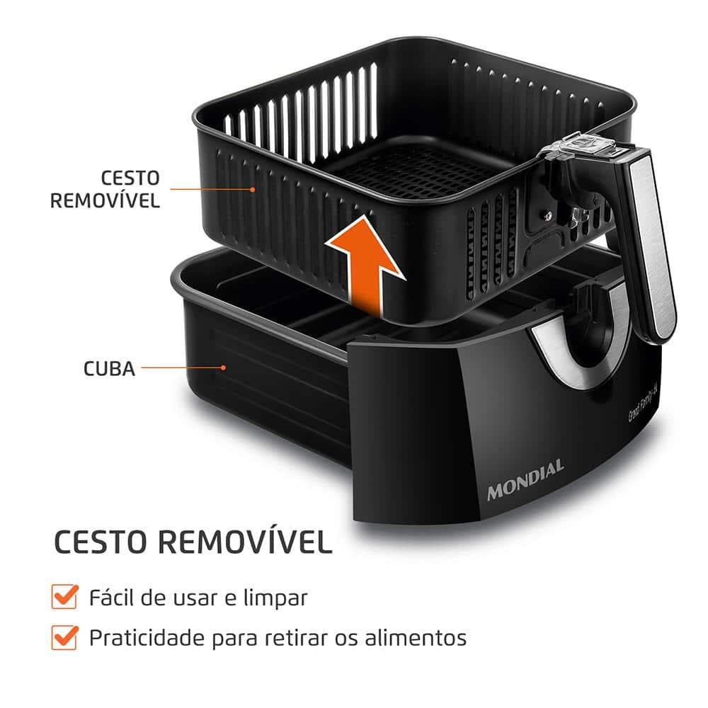 Fritadeira Elétrica Sem Óleo Air Fryer Mondial AFN-60 6L Preta/Inox - 4