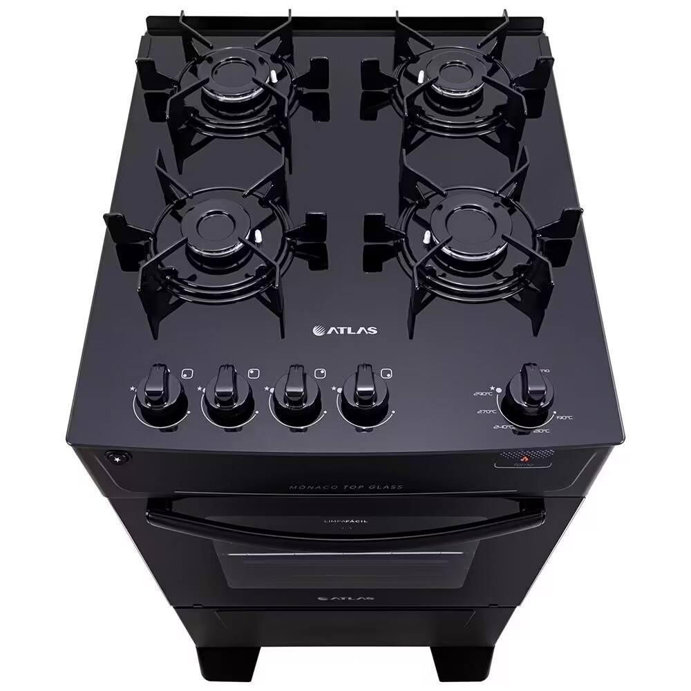 Fogão Atlas 4 Bocas Mônaco Top Glass com Mesa de Vidro e Acendimento Automático Bivolt – Preto - 4