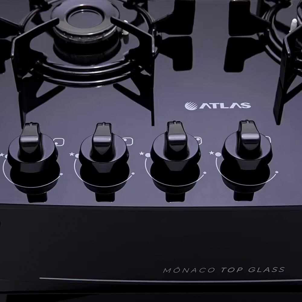 Fogão Atlas 4 Bocas Mônaco Top Glass com Mesa de Vidro e Acendimento Automático Bivolt – Preto - 6