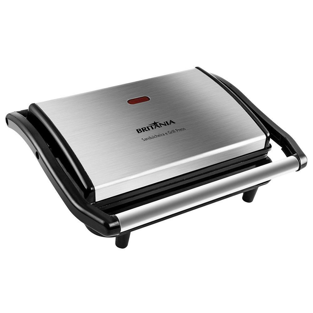 Sanduicheira Grill Britânia BGR27I Press 850W Antiaderente – Inox/Preta - 1
