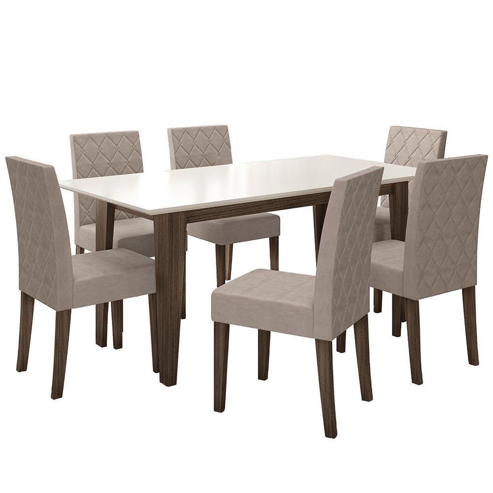 Mesa de Jantar Retangular Poliman Liz com 6 Cadeiras Estofadas e Revestidas em Suede - 160 cm de Largura - 2
