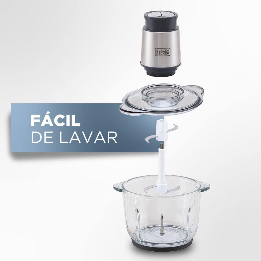 Miniprocessador de Alimentos Black Decker MP300G Antiaderente em Inox, Modo de 2 ou 4 Lâminas com 2 Velocidades - 300W - 6