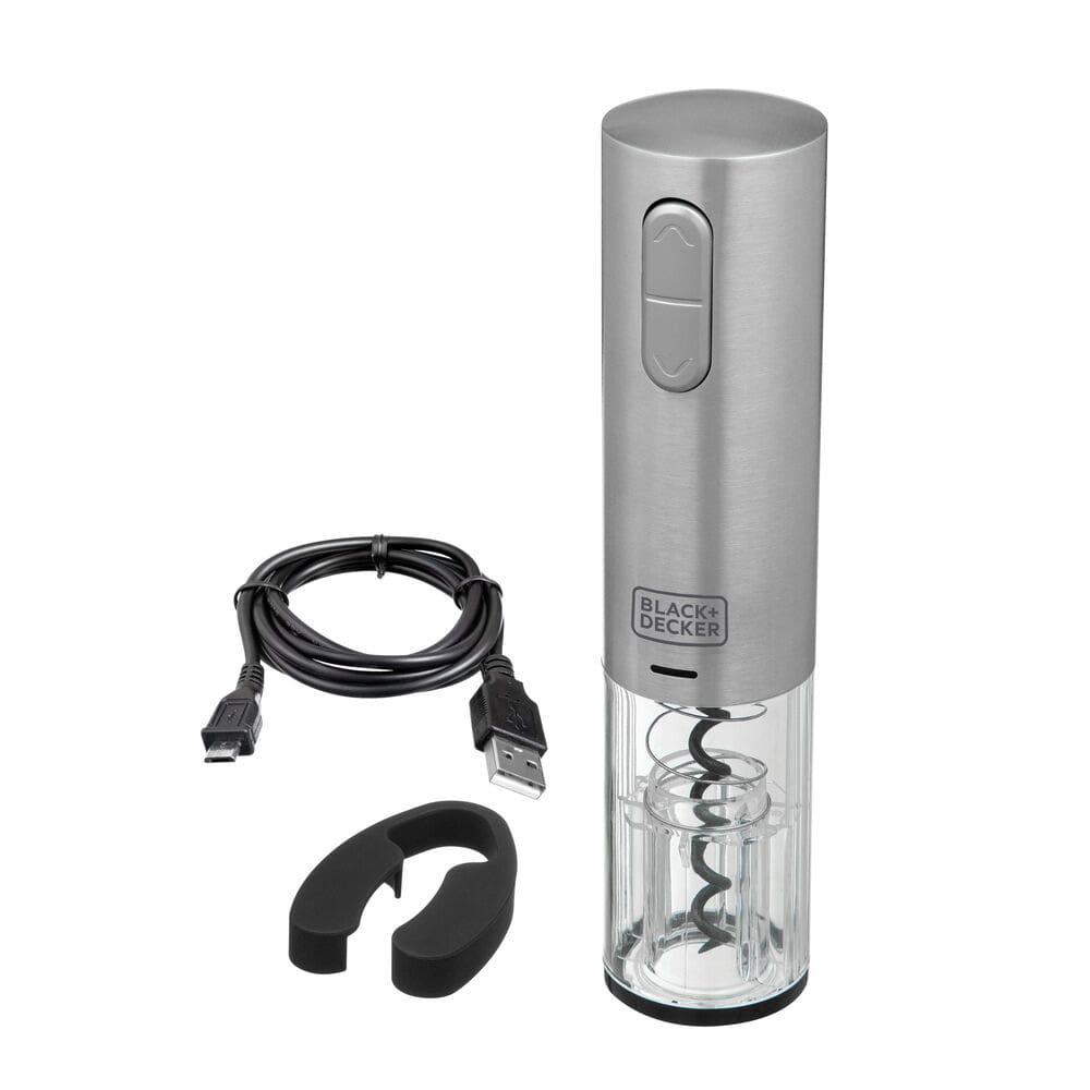 Abridor de Vinho à Bateria Black Decker Gourmand Gris W10, Saca Rolhas com Carregamento USB - Inox - 2