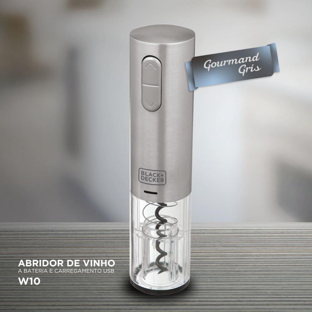 Abridor de Vinho à Bateria Black Decker Gourmand Gris W10, Saca Rolhas com Carregamento USB - Inox - 5