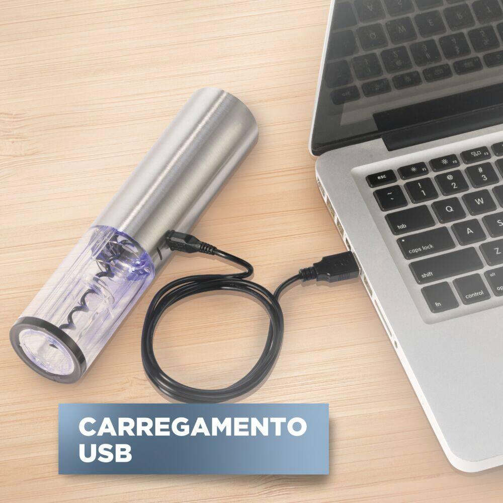Abridor de Vinho à Bateria Black Decker Gourmand Gris W10, Saca Rolhas com Carregamento USB - Inox - 8