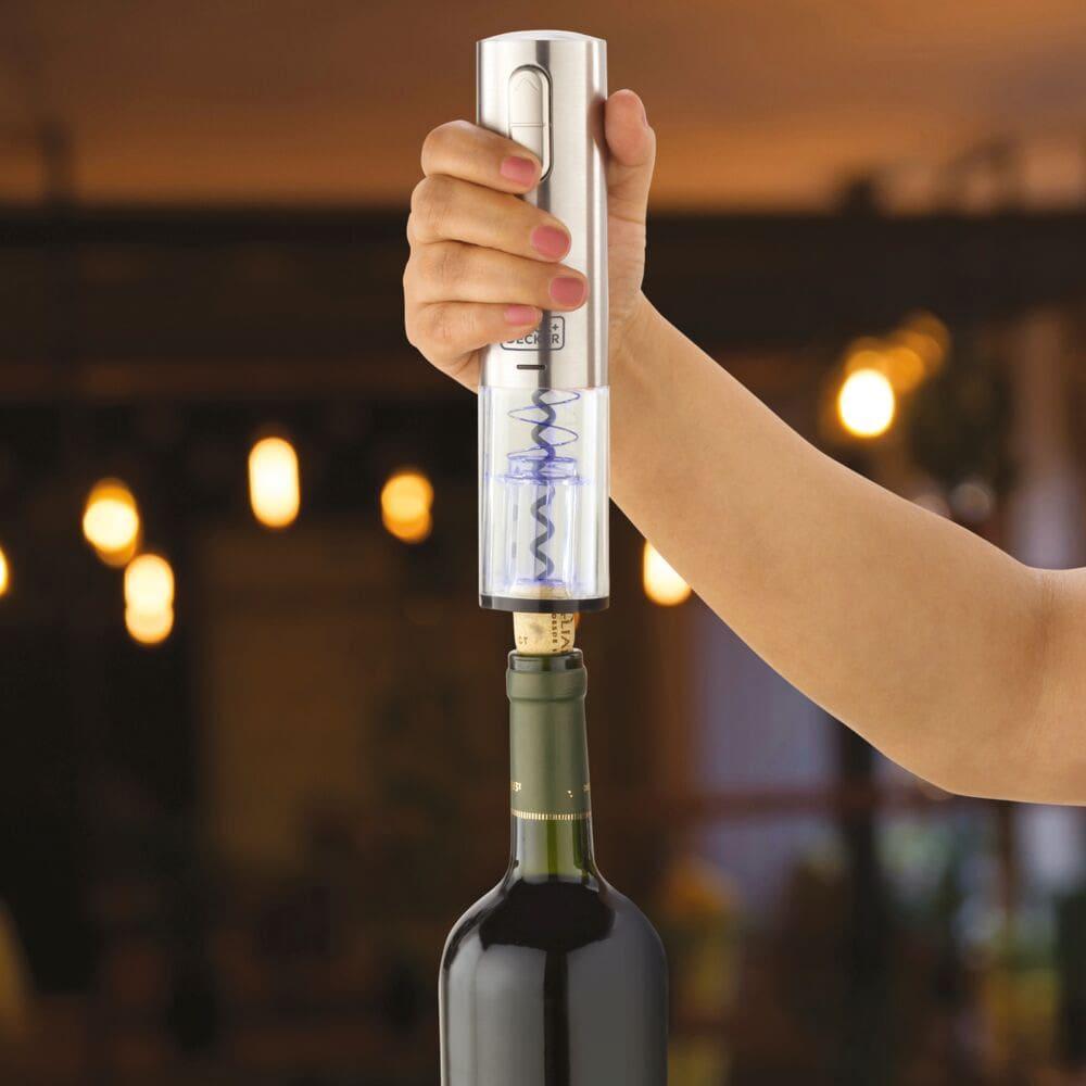 Abridor de Vinho à Bateria Black Decker Gourmand Gris W10, Saca Rolhas com Carregamento USB - Inox - 9