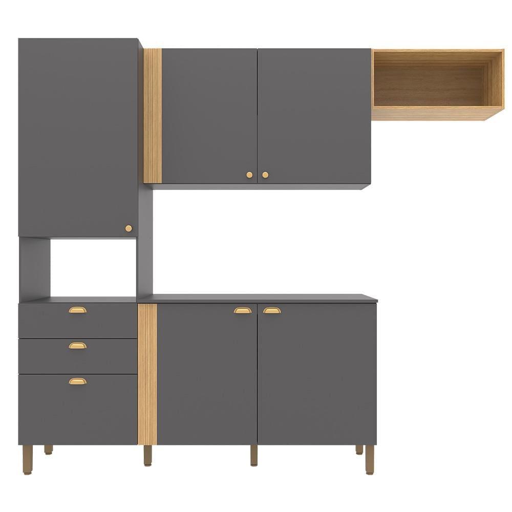 Cozinha Compacta Bartira Pérola com 5 Portas, 2 Gavetas, 1 Gavetão e 4 Prateleiras - 251cm de largura - 2