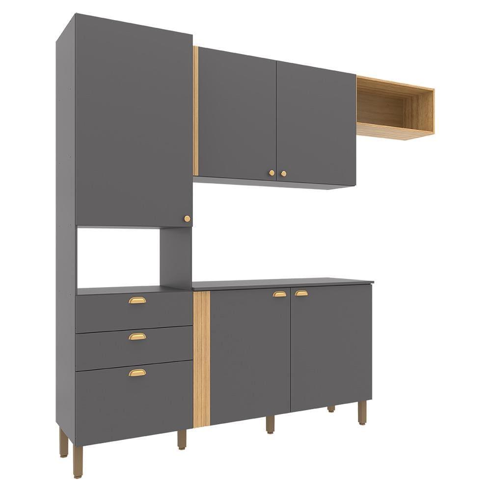 Cozinha Compacta Bartira Pérola com 5 Portas, 2 Gavetas, 1 Gavetão e 4 Prateleiras - 251cm de largura - 3