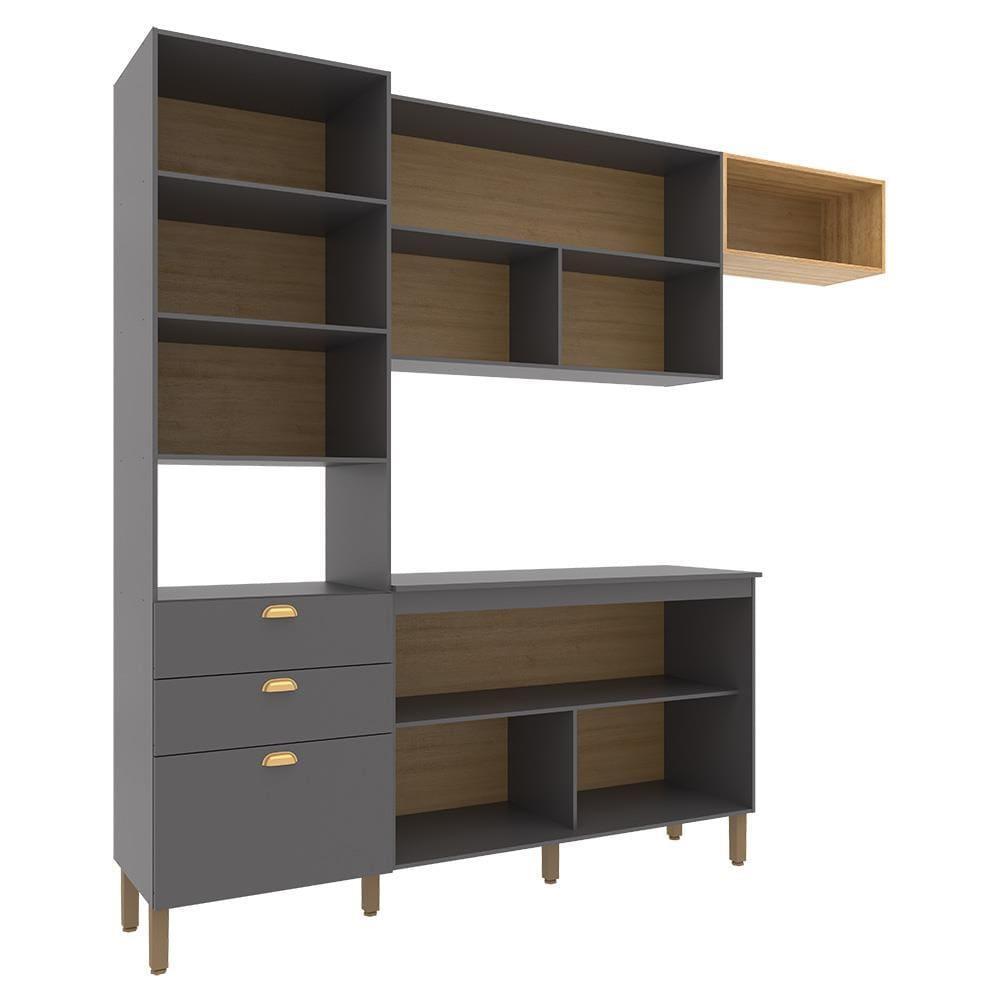 Cozinha Compacta Bartira Pérola com 5 Portas, 2 Gavetas, 1 Gavetão e 4 Prateleiras - 251cm de largura - 5