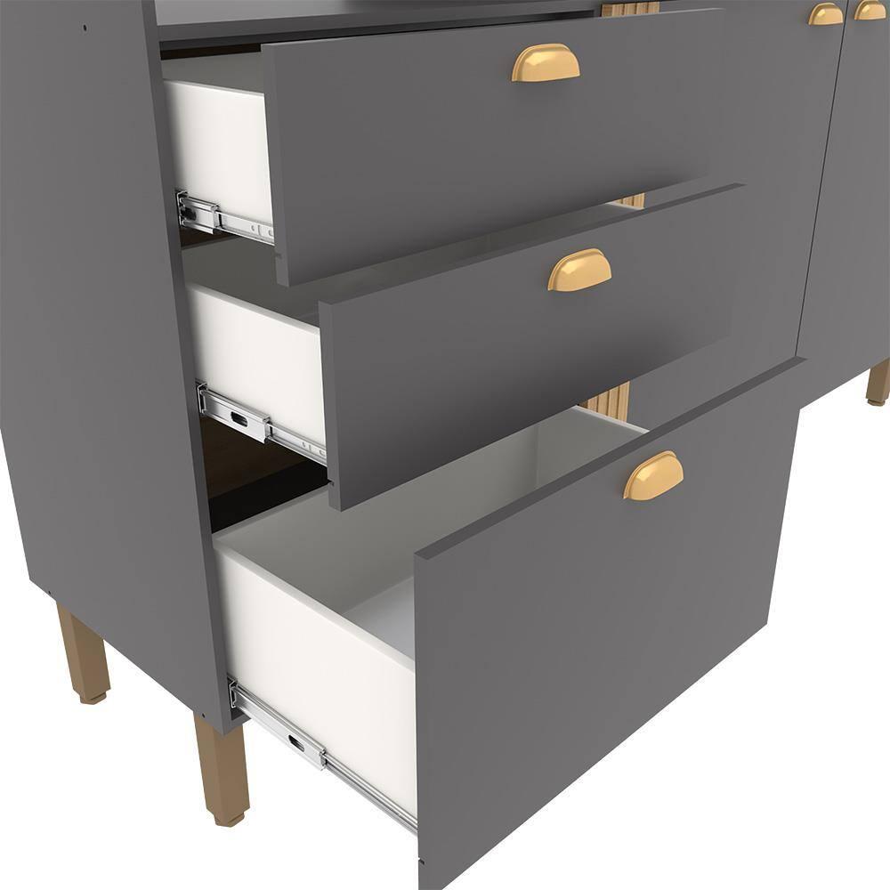 Cozinha Compacta Bartira Pérola com 5 Portas, 2 Gavetas, 1 Gavetão e 4 Prateleiras - 251cm de largura - 6
