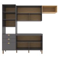 Cozinha Compacta Bartira Pérola com 5 Portas, 2 Gavetas, 1 Gavetão e 4 Prateleiras - 251cm de largura
