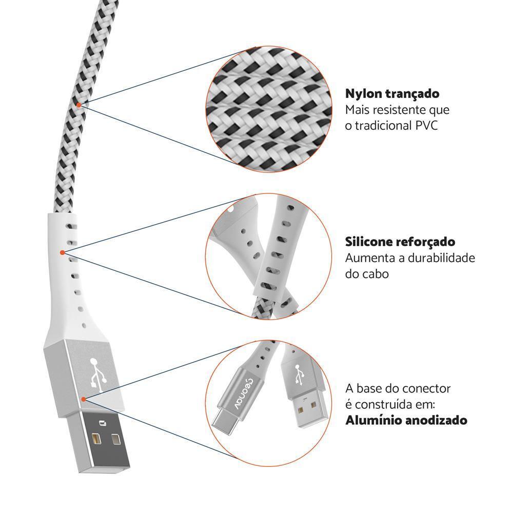 Cabo USB-C ESC05WT em Nylon Trançado Geonav – 1,2 metro - 8