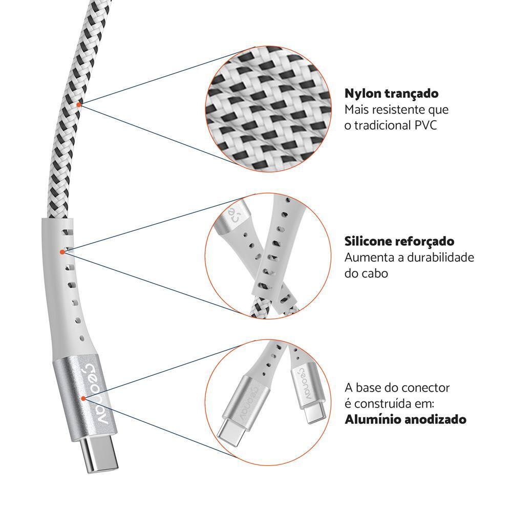 Cabo USB-C ESC06WT em Nylon Trançado Geonav – 1,2 metro - 8