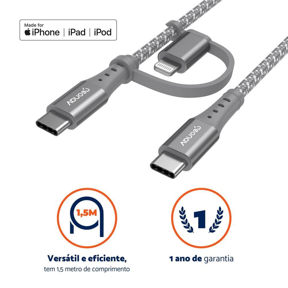 Cabo 2 em 1 USB-C Lightning LC21GR Geonav - 1,5m - 9