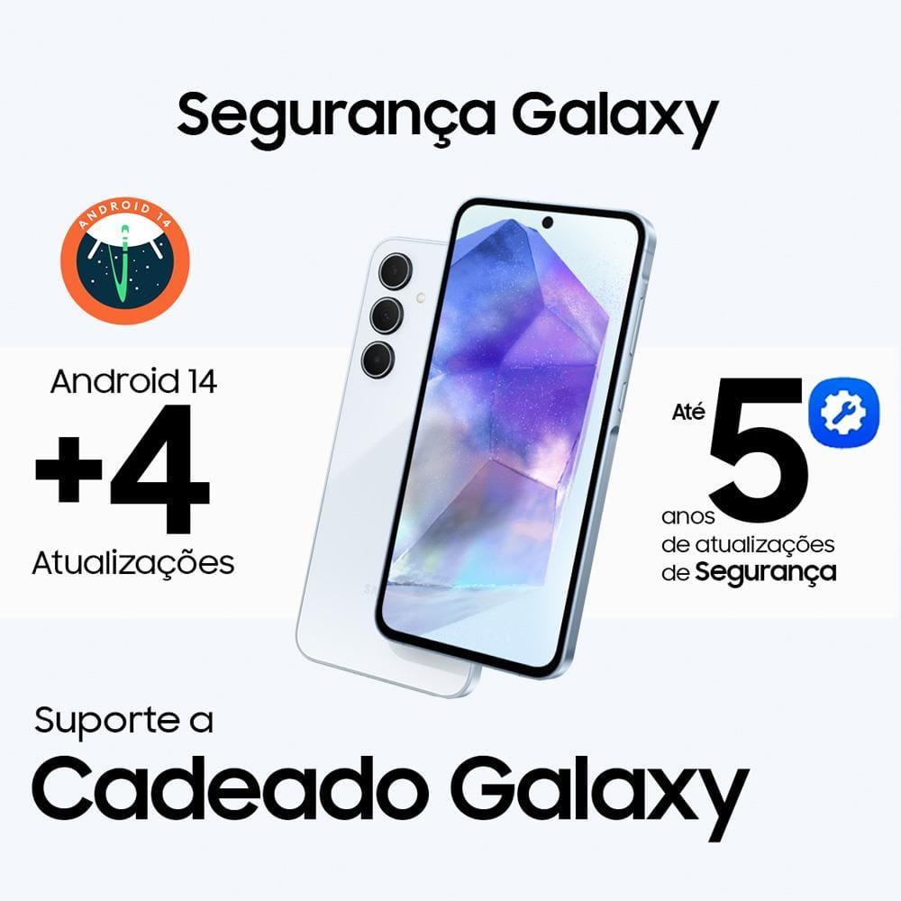 Smartphone Samsung Galaxy A55 5G 128GB Azul Claro, 8GB RAM, Câmera Tripla, Traseira de até 50MP, Selfie de 32MP e Tela Super AMOLED 6.6" - 7