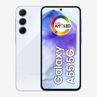 Smartphone Samsung Galaxy A55 5G 128GB Azul Claro, 8GB RAM, Câmera Tripla, Traseira de até 50MP, Selfie de 32MP e Tela Super AMOLED 6.6"