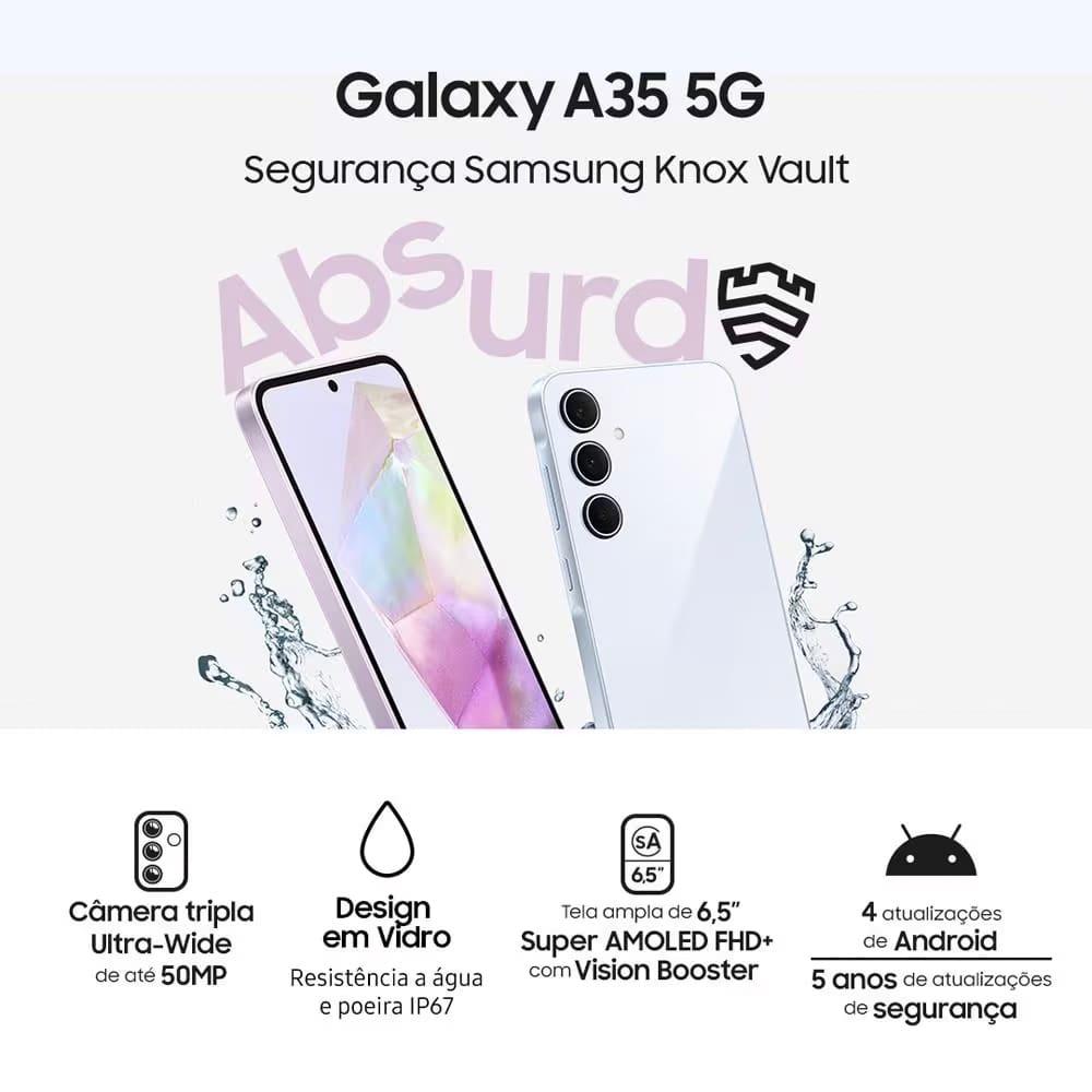 Smartphone Samsung Galaxy A35 5G Azul Claro 256GB, 8GB RAM, Câmera Tripla Traseira de até 50MP, Selfie de 13MP e Tela super AMOLED de 6.6” - 10