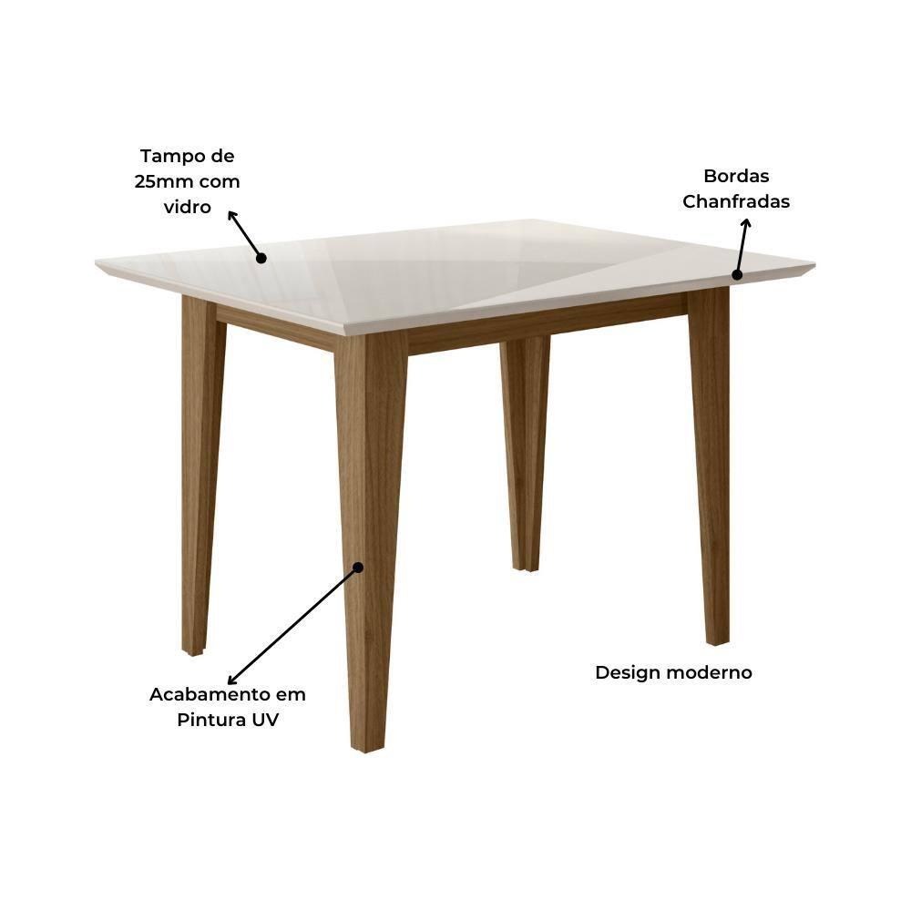 Mesa de Jantar Retangular Poliman Belle com Tampo de Vidro e 4 Cadeiras Revestidas em Suede - 4