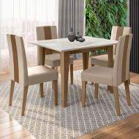 Mesa de Jantar Retangular Poliman Belle com Tampo de Vidro e 4 Cadeiras Revestidas em Suede - 1
