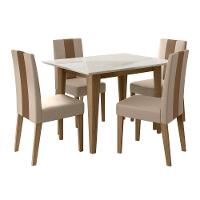 Mesa de Jantar Retangular Poliman Belle com Tampo de Vidro e 4 Cadeiras Revestidas em Suede - 2