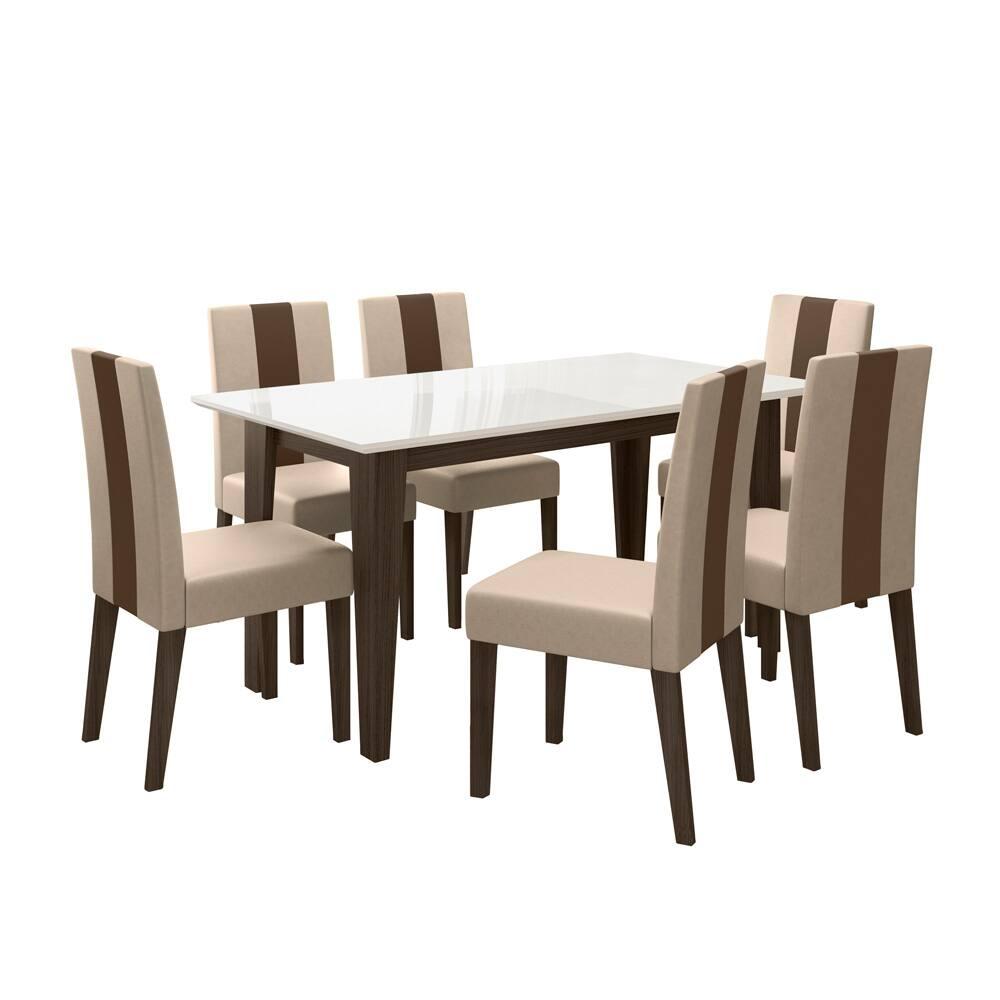Mesa de Jantar Retangular Poliman Goya com Tampo de Vidro e 6 Cadeiras Revestidas em Suede - 2