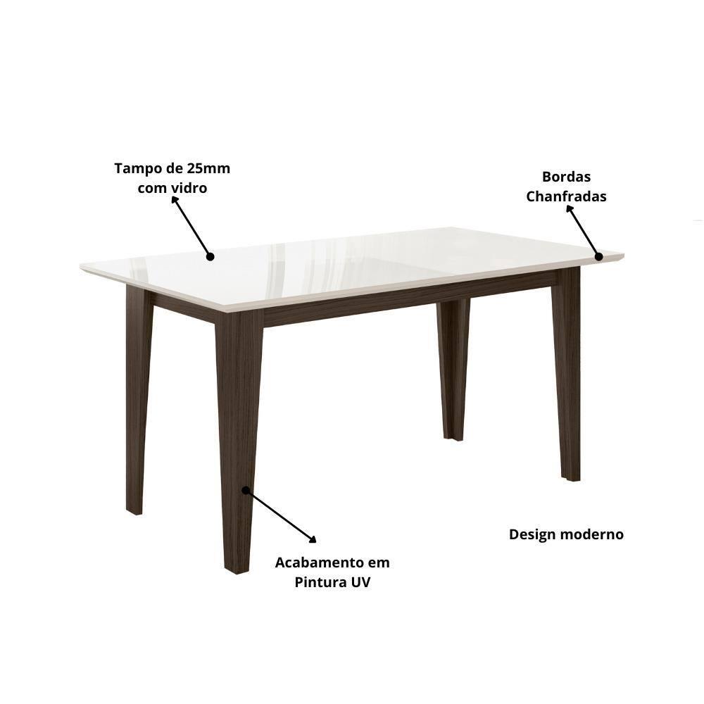 Mesa de Jantar Retangular Poliman Goya com Tampo de Vidro e 6 Cadeiras Revestidas em Suede - 4