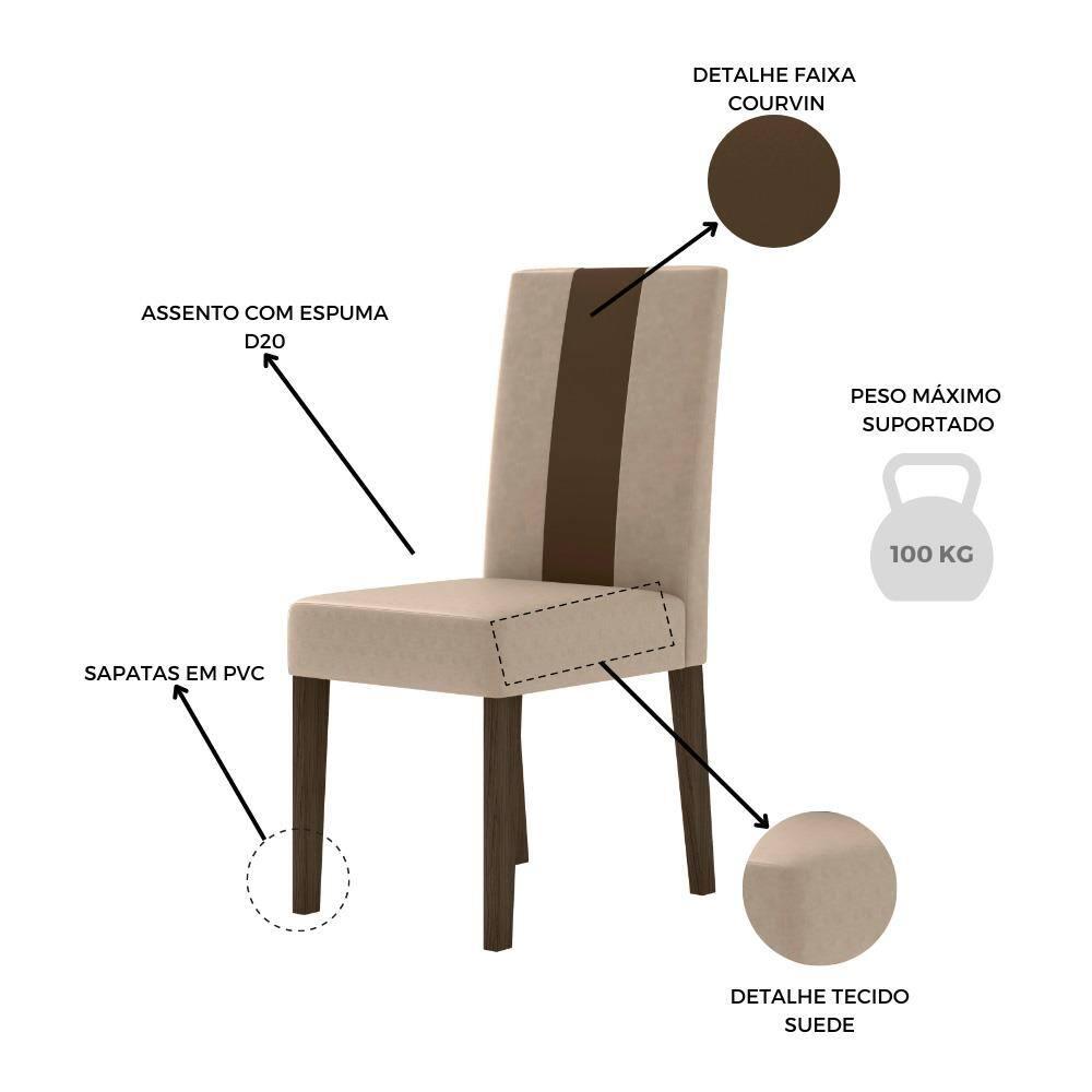 Mesa de Jantar Retangular Poliman Goya com Tampo de Vidro e 6 Cadeiras Revestidas em Suede - 9