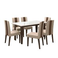 Mesa de Jantar Retangular Poliman Goya com Tampo de Vidro e 6 Cadeiras Revestidas em Suede - 2