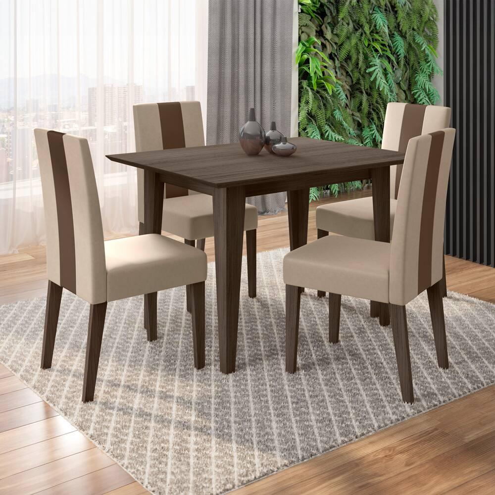 Mesa de Jantar Retangular Poliman Belle com 4 Cadeiras Revestidas em Suede - 1