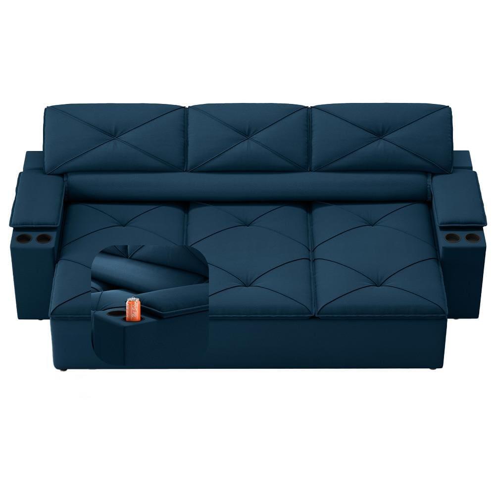 Sofá 3 lugares DDS Next Pop com Assento Retrátil e Encosto Reclinável em Velosuede com porta-copos - 205cm de largura - 2