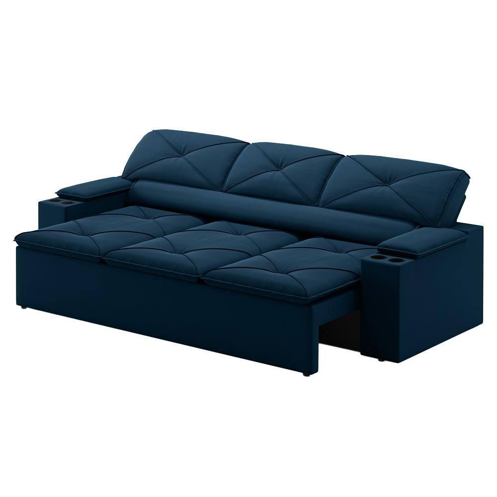 Sofá 3 lugares DDS Next Pop com Assento Retrátil e Encosto Reclinável em Velosuede com porta-copos - 205cm de largura - 4