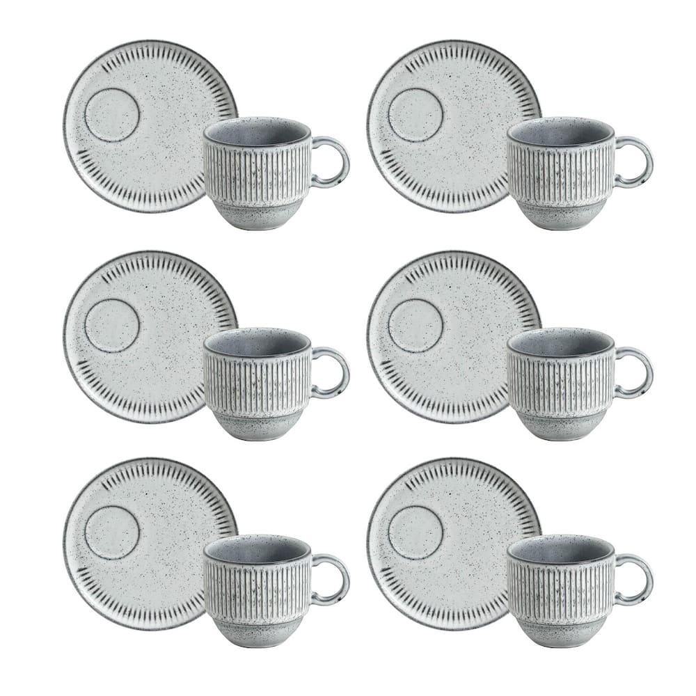 Conjunto de Xícaras de Chá Empilháveis com Pires Porto Brasil Titanium 6 peças - 230 ml - 1