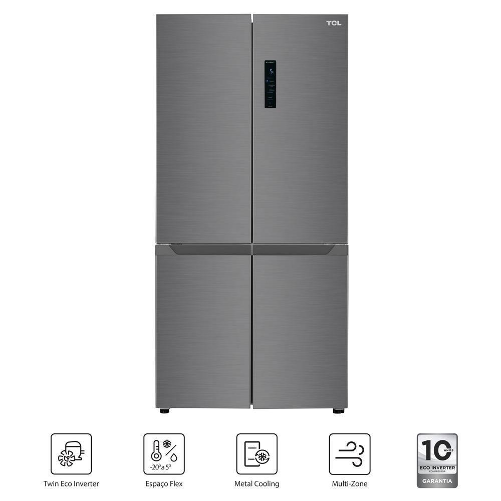 Geladeira TCL Multidoor C516CDN Inverter Frost Free Twin Eco Espaço Flex Metal Cooling Painel Digital com 4 Portas Inox - 516L - 4