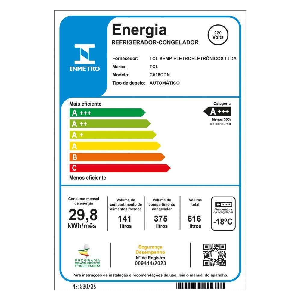 Geladeira TCL Multidoor C516CDN Inverter Frost Free Twin Eco Espaço Flex Metal Cooling Painel Digital com 4 Portas Inox - 516L - 5